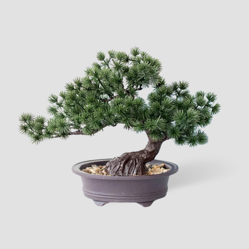 Petit bonsai de pin artificiel en pot vert