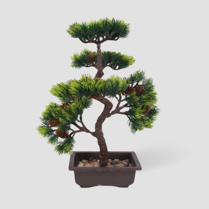 Plante artificielle pin bonsai vert plastique en pot